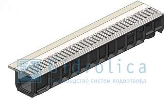 Комплект Gidrolica Sport: лоток водоотводный ЛВ-10.14,5.12 пластиковый с решеткой РВ-10.14,2.100 стальной оцинкованной, кл.А15